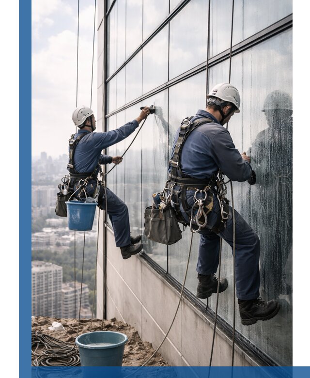 Профессиональная мойка фасадных окон альпинистами в Казани