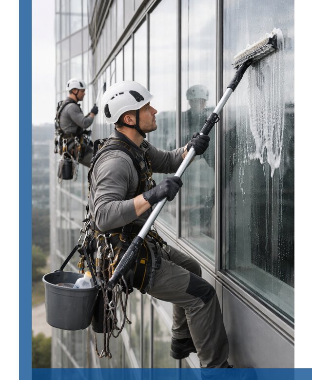 Высотная мойка сплошного остекления с выездом в Казани
