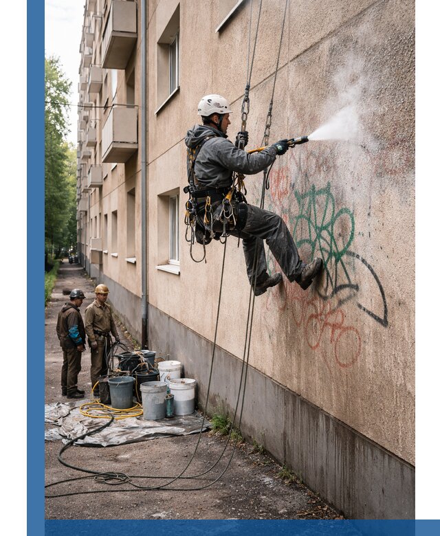 Удаление граффити с фасада в Казани без следов и повреждений