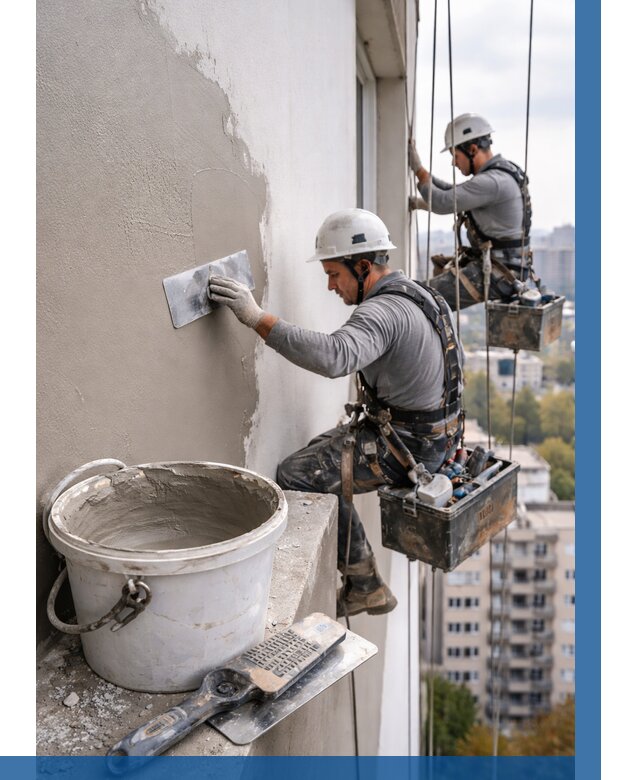 Шпаклевка фасада на высоте в Казани от 743 р. | ВЫСОТНИК-Кзн