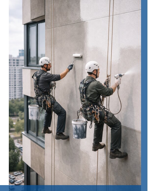 Покраска фасада альпинистами в Казани от 319 р. | ВЫСОТНИК-Кзн