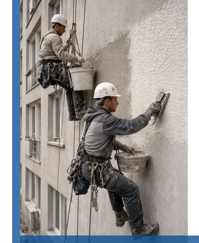 Нанесение декоративной штукатурки короед на фасад в Казани