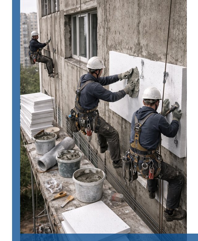 Утепление фасада пенополистиролом в Казани под ключ