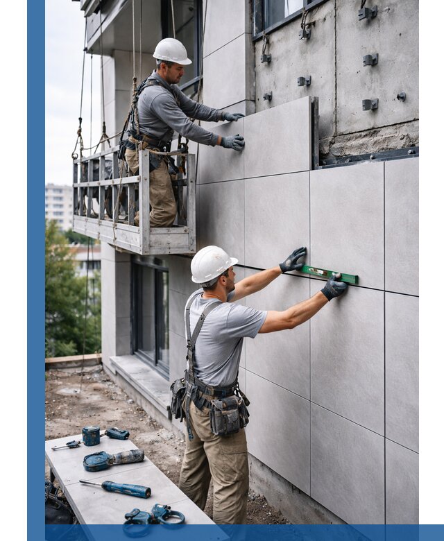 Монтаж керамогранита на фасад в Казани под ключ с гарантией качества