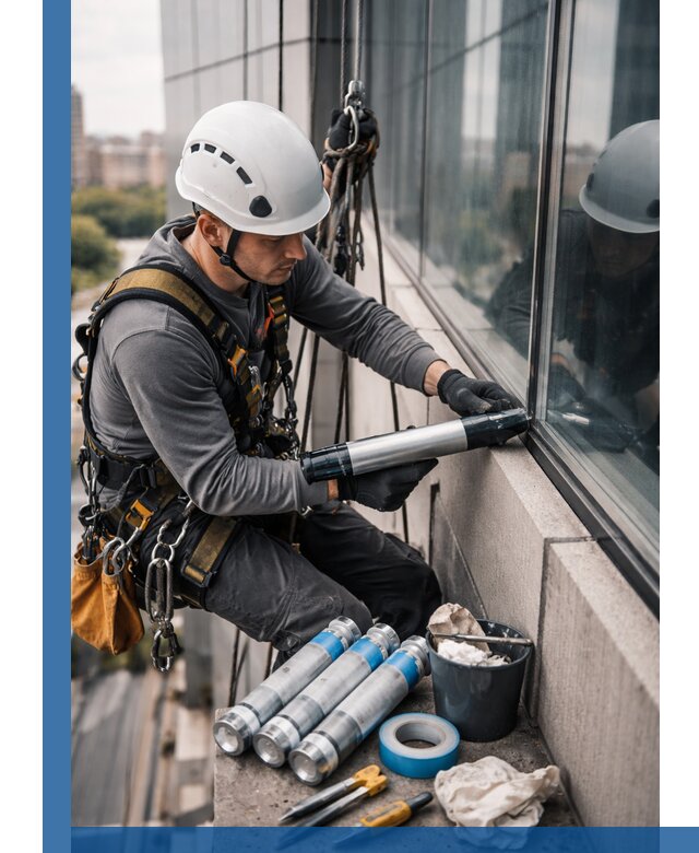 Герметизация стыков витража в Казани для герметичных фасадов