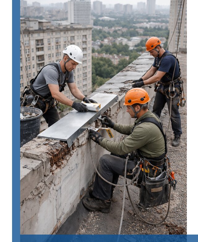 Ремонт парапета на кровле в Казани, высотные работы с гарантией