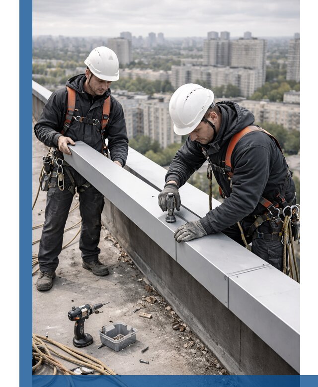 Монтаж парапетных крышек и ограждений кровли в Казани