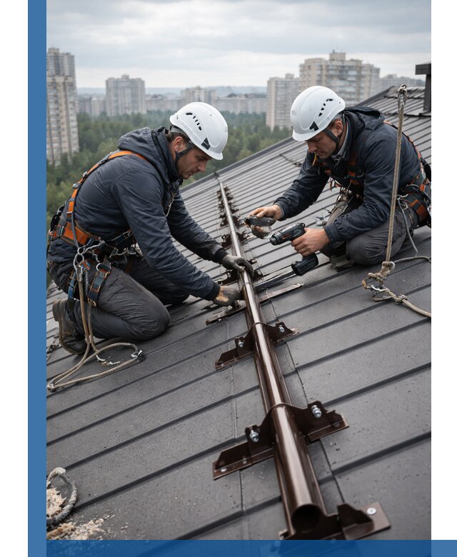 Монтаж снегозадержателей на кровле зданий в Казани под ключ