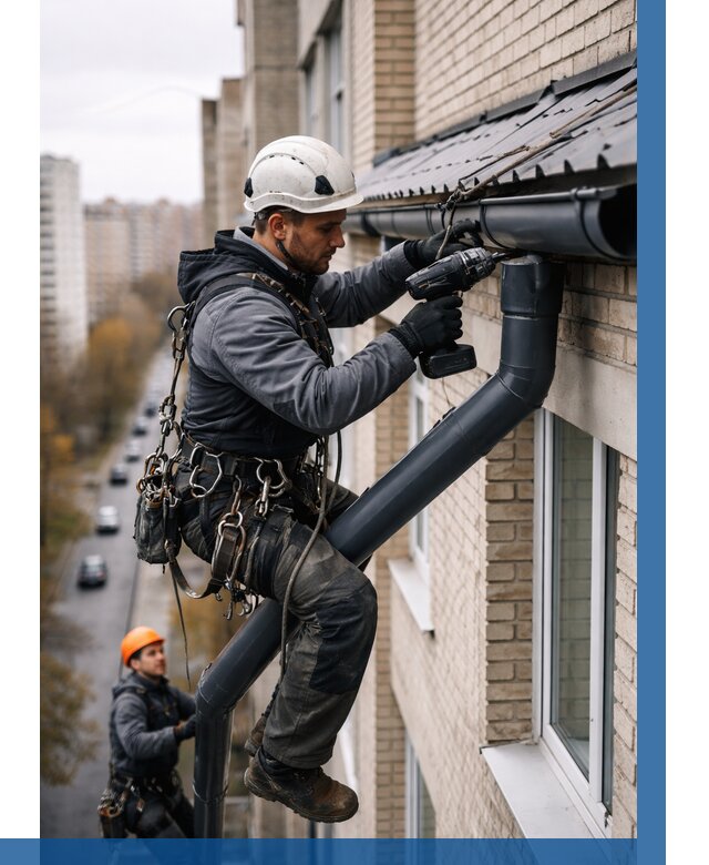 Монтаж водосточной системы на здании в Казани от 5309 р. | ВЫСОТНИК-Кзн