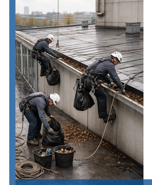 Очистка кровли по периметру в Казани силами промышленных альпинистов