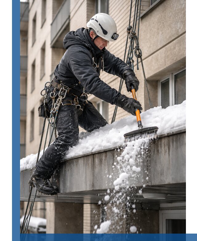 Очистка козырьков от снега в Казани круглогодично безопасно