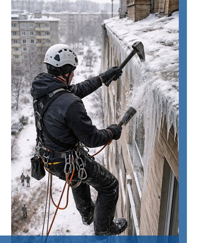 Сбивание сосулек с крыши в Казани по цене от 4778 р. | ВЫСОТНИК-Кзн