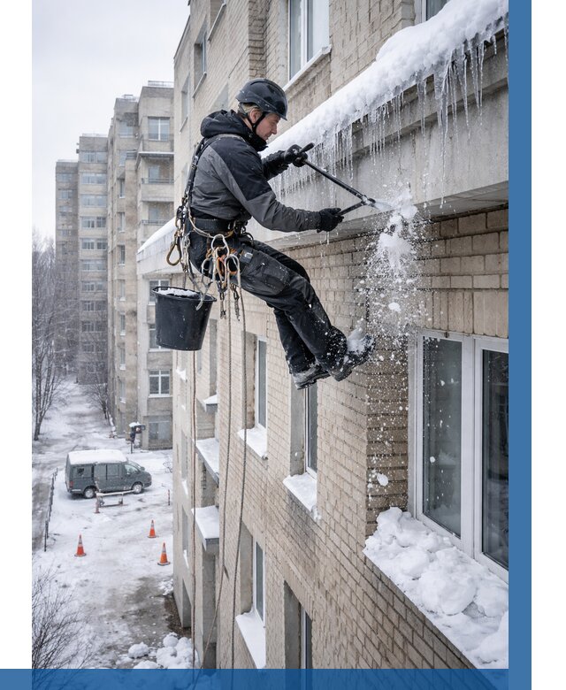 Удаление наледи с карнизов в Казани от 372 р. | ВЫСОТНИК-Кзн