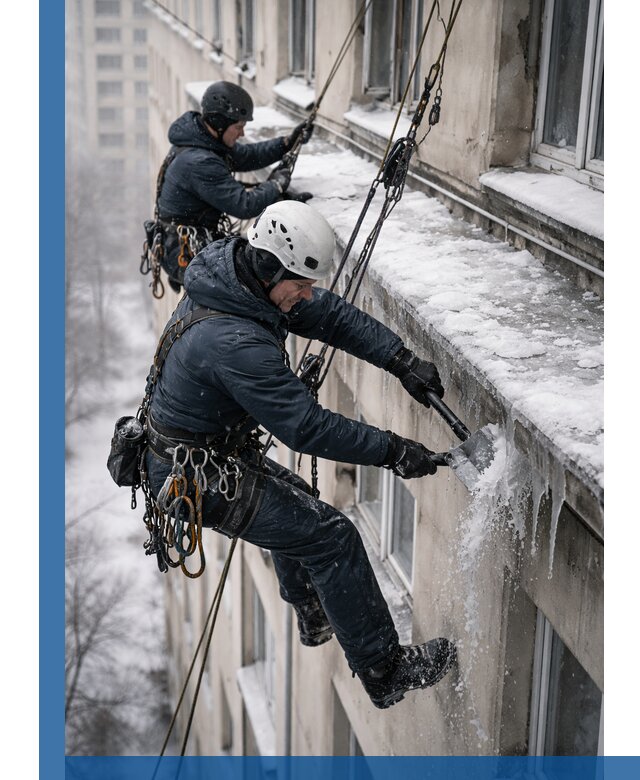 Удаление наледи и сосулек с карнизов в Казани профессионально