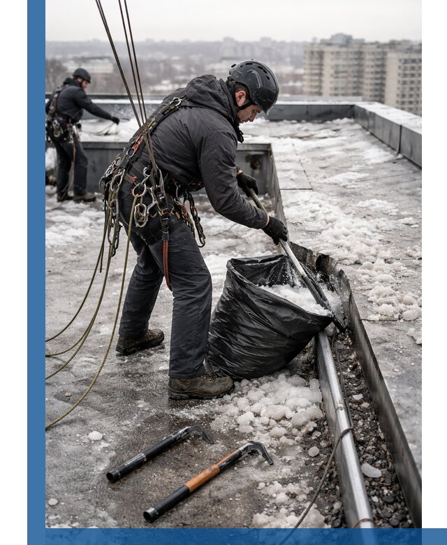 Аварийная очистка кровли в Казани от промальпинистов