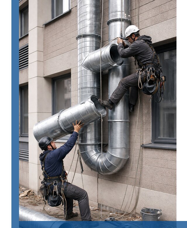 Монтаж фасадных воздуховодов в Казани с герметизацией и крепежом