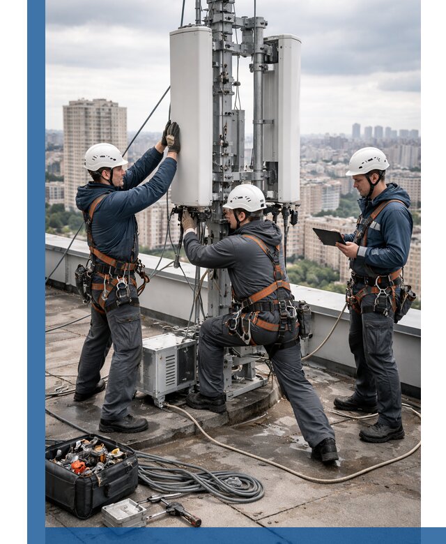 Монтаж антенн связи на крыше в Казани с вводом в эксплуатацию