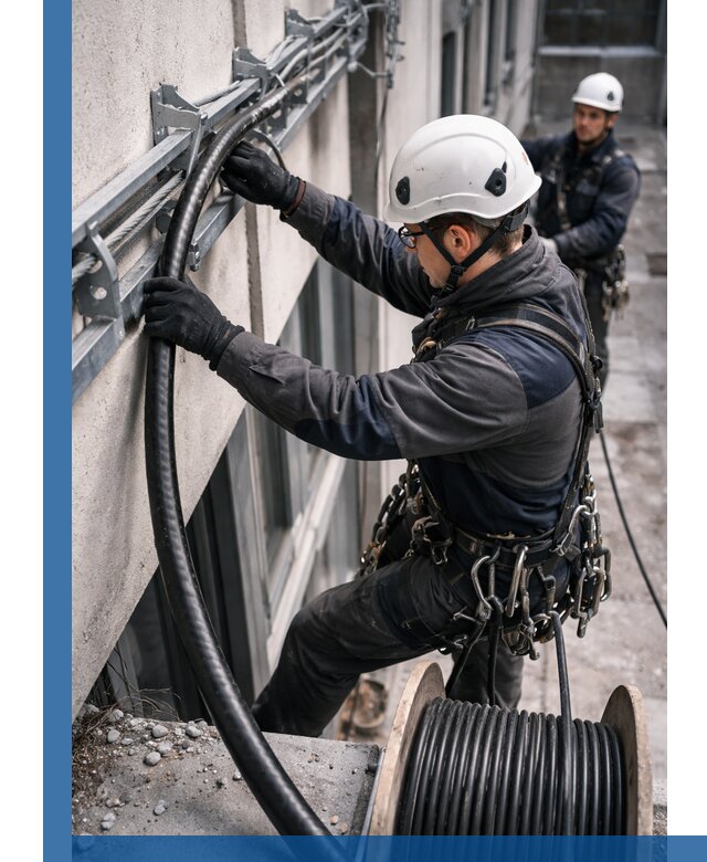 Протяжка кабеля питания на высоте в Казани с гарантией безопасности и качества