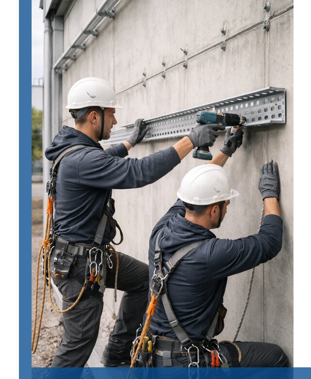 Монтаж кабельных лотков на фасаде зданий в Казани с гарантией