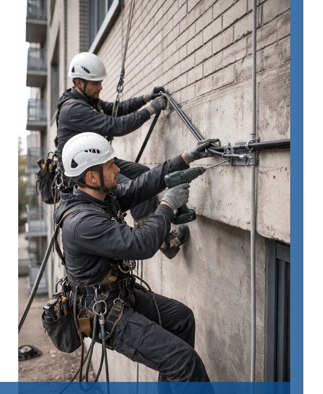 Крепление кабеля на фасаде в Казани от 372 р. | ВЫСОТНИК-Кзн