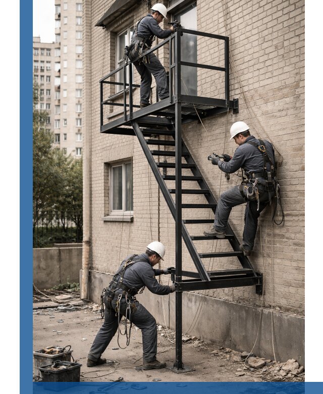 Монтаж пожарной лестницы в Казани, установка и крепление