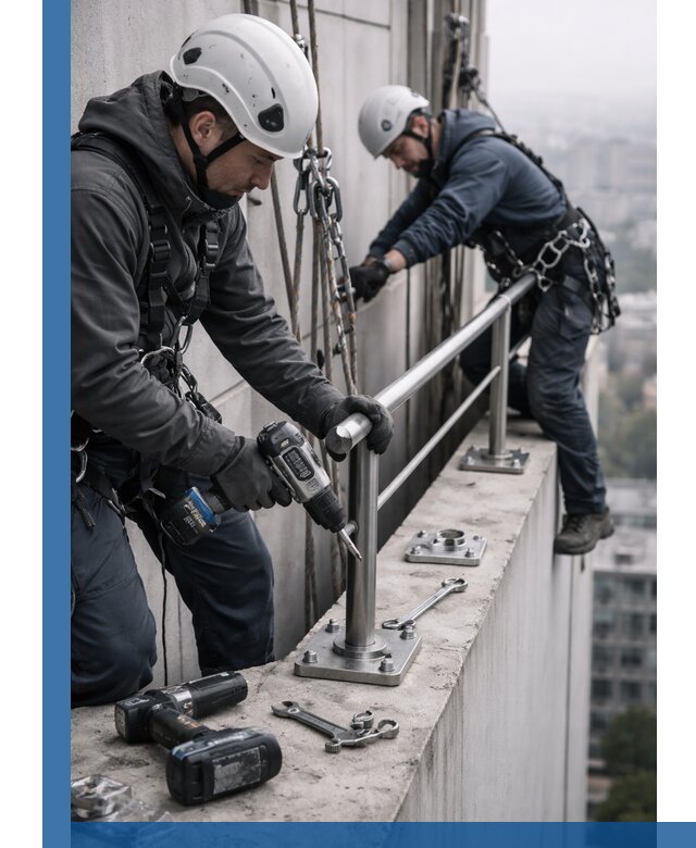 Монтаж перил на высоте в Казани для жилых и промобъектов