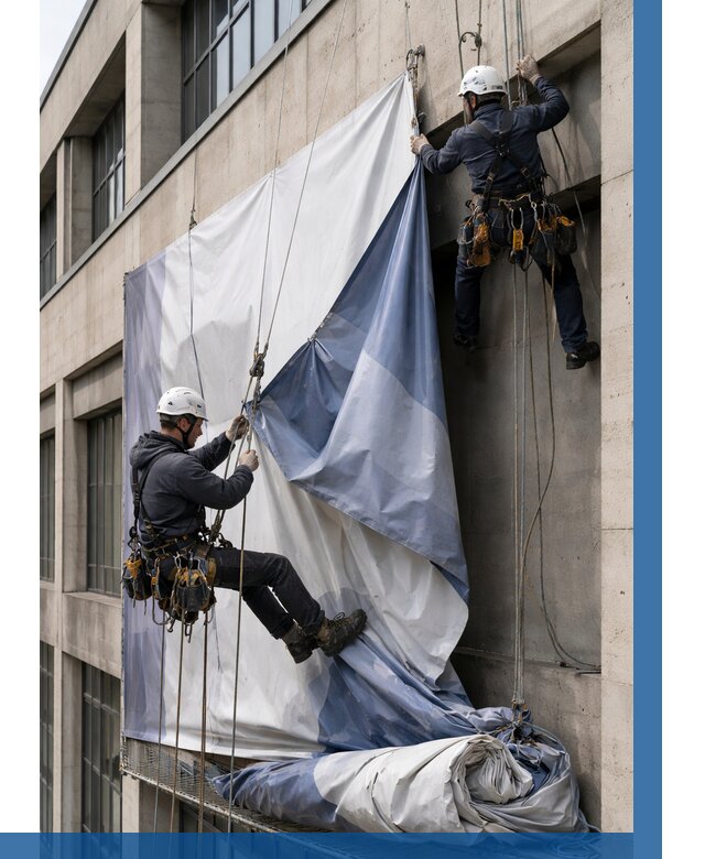 Демонтаж баннеров с фасада в Казани от 4778 р. | ВЫСОТНИК-Кзн