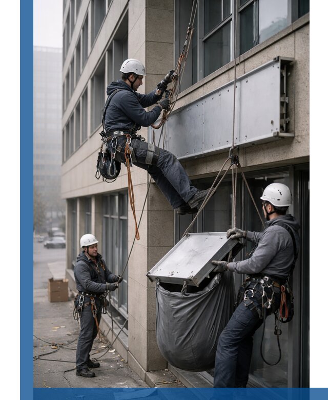 Демонтаж рекламной вывески с высотными работами в Казани