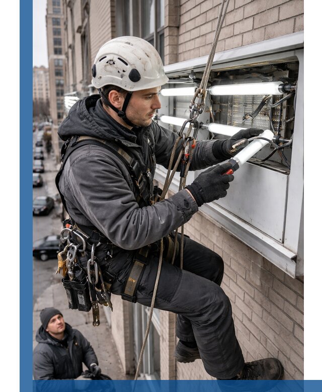 Профессиональная замена ламп в наружной вывеске в Казани