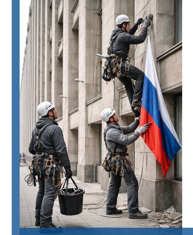 Профессиональная установка флагов на фасаде в Казани