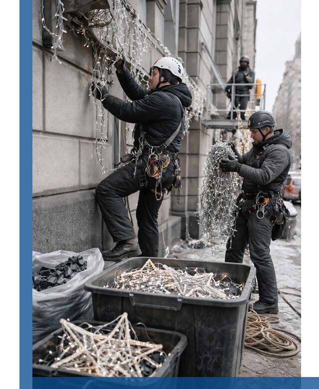 Демонтаж новогоднего оформления и гирлянд в Казани