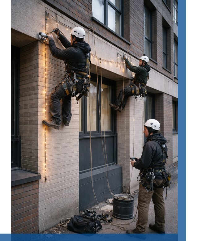 Монтаж гирлянд на фасаде в Казани от 3716 р. | ВЫСОТНИК-Кзн