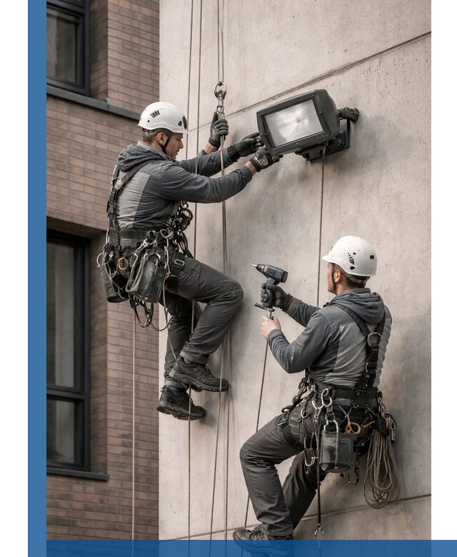 Профессиональный монтаж фасадных прожекторов в Казани под ключ