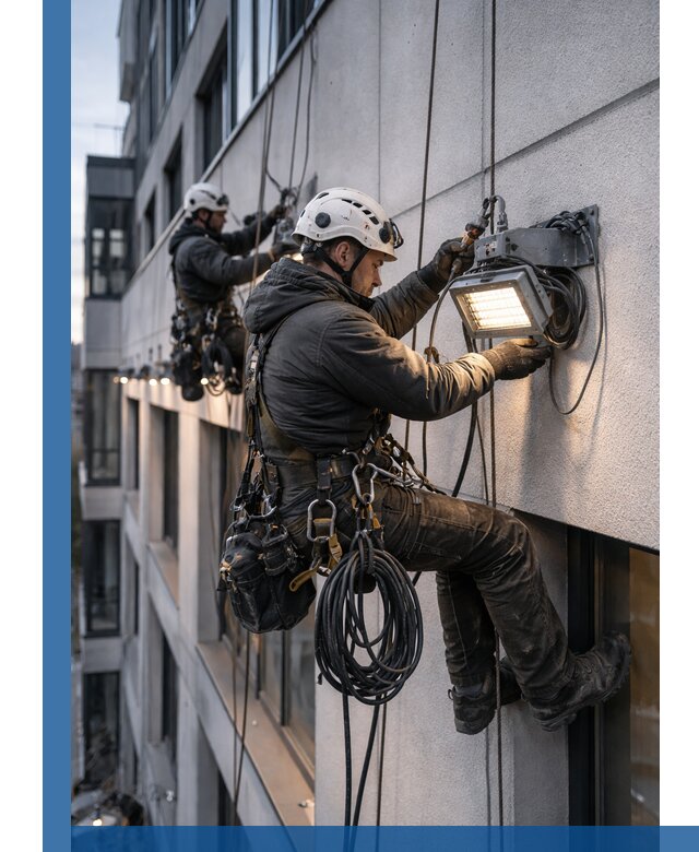 Монтаж фасадного освещения в Казани установка и подключение