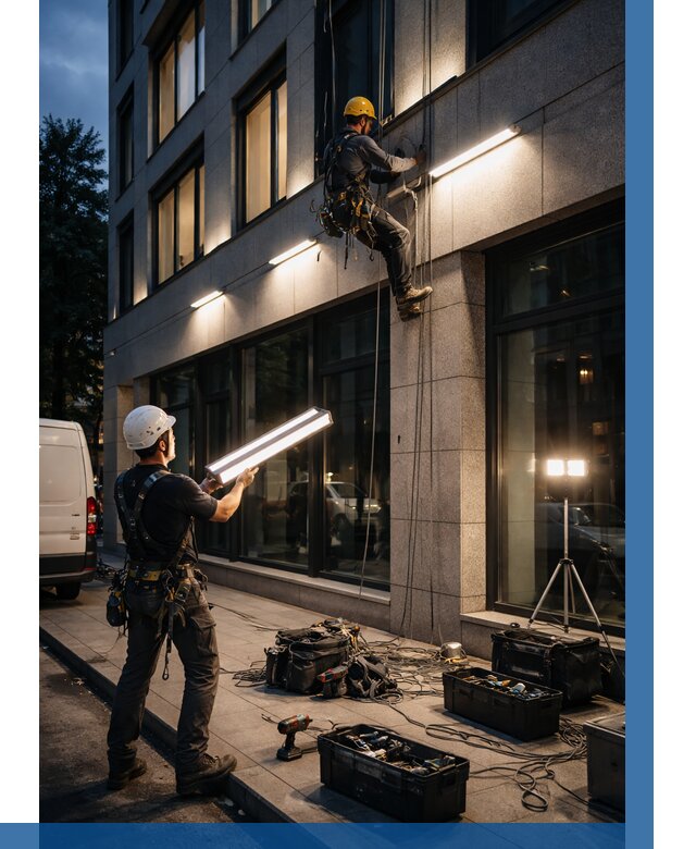 Монтаж архитектурной подсветки здания в Казани от 2654 р.|ВЫСОТНИК-Кзн