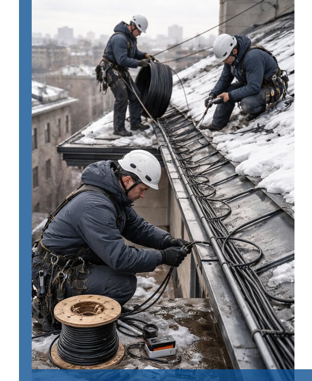 Монтаж греющего кабеля на кровле в Казани под ключ