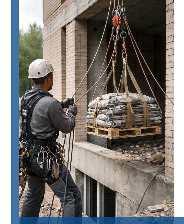 Подъем материалов на этаж веревками в Казани оперативно