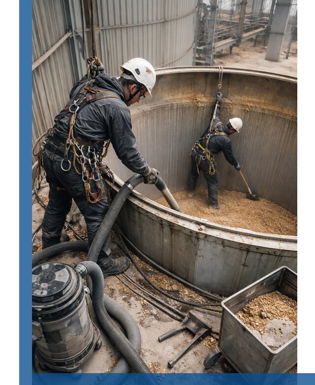 Профессиональная чистка зерновых бункеров в Казани с выездом