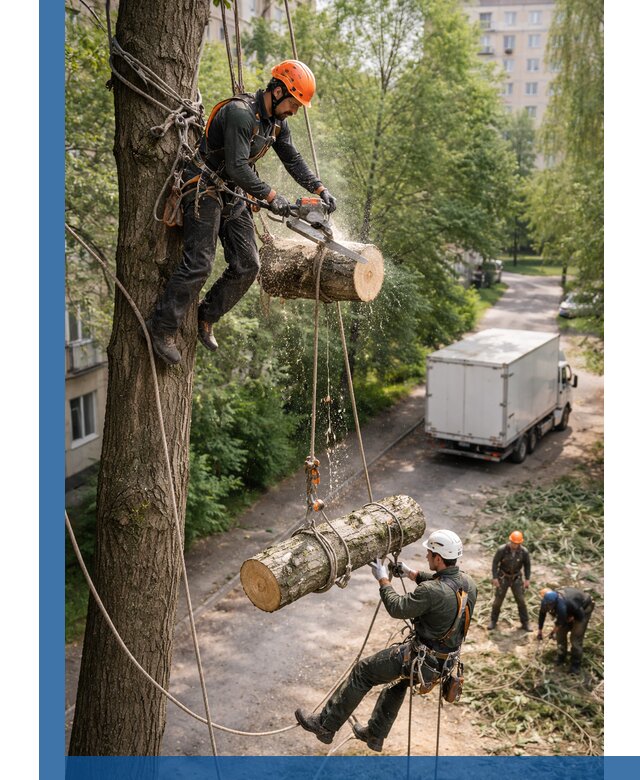 Спил деревьев альпинистами в Казани, безопасно и без повреждений