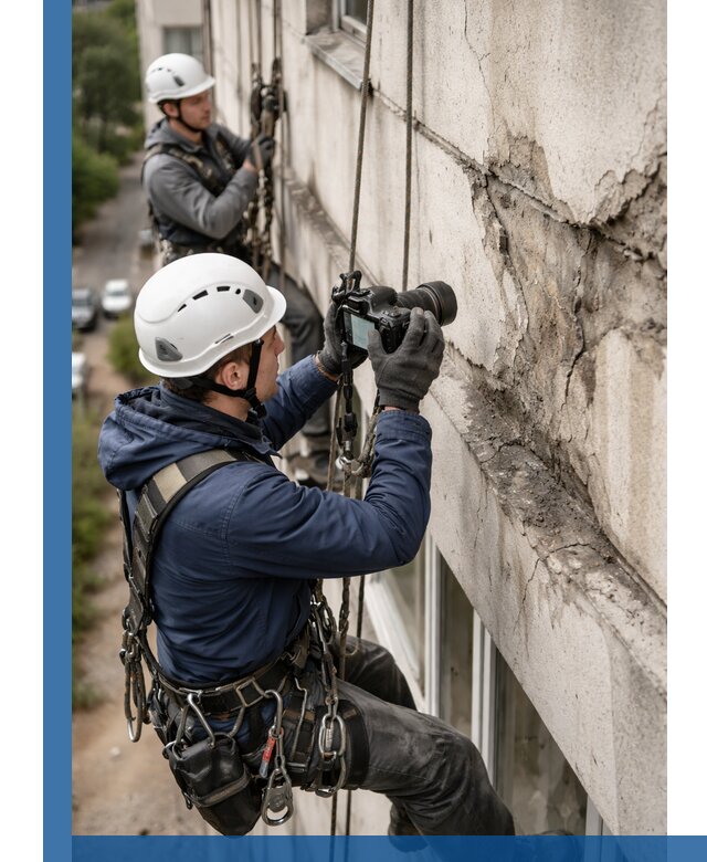 Фотофиксация дефектов фасада с высотной съемкой в Казани
