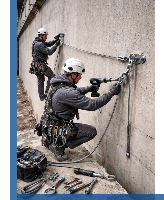 Монтаж анкерных линий высотной безопасности в Казани