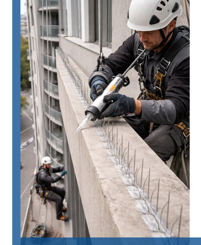 Установка шипов от птиц на фасадах и кровлях в Казани